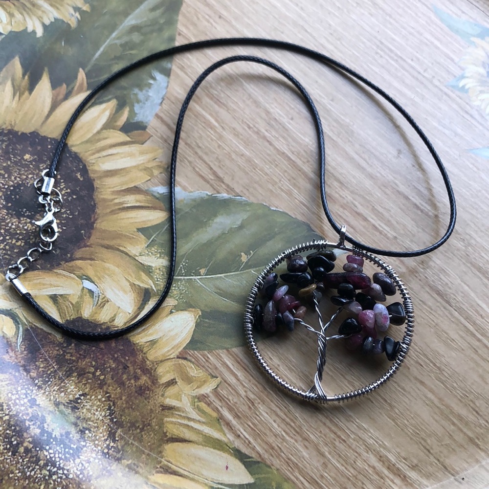 Tree of Life Gemstone Pendant rhodonite chip gemstone necklace